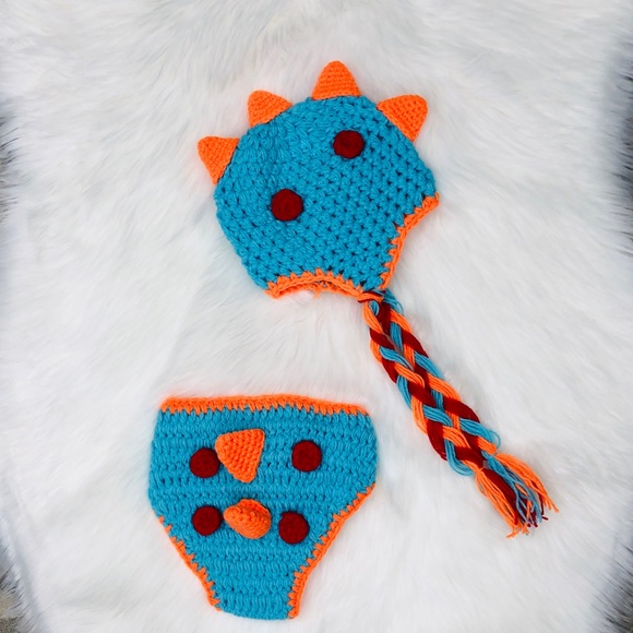 2pcs Newborn Photography Props Cute Cartoon Dinosaur Costume Outfits Crochet - Picture 3 of 4